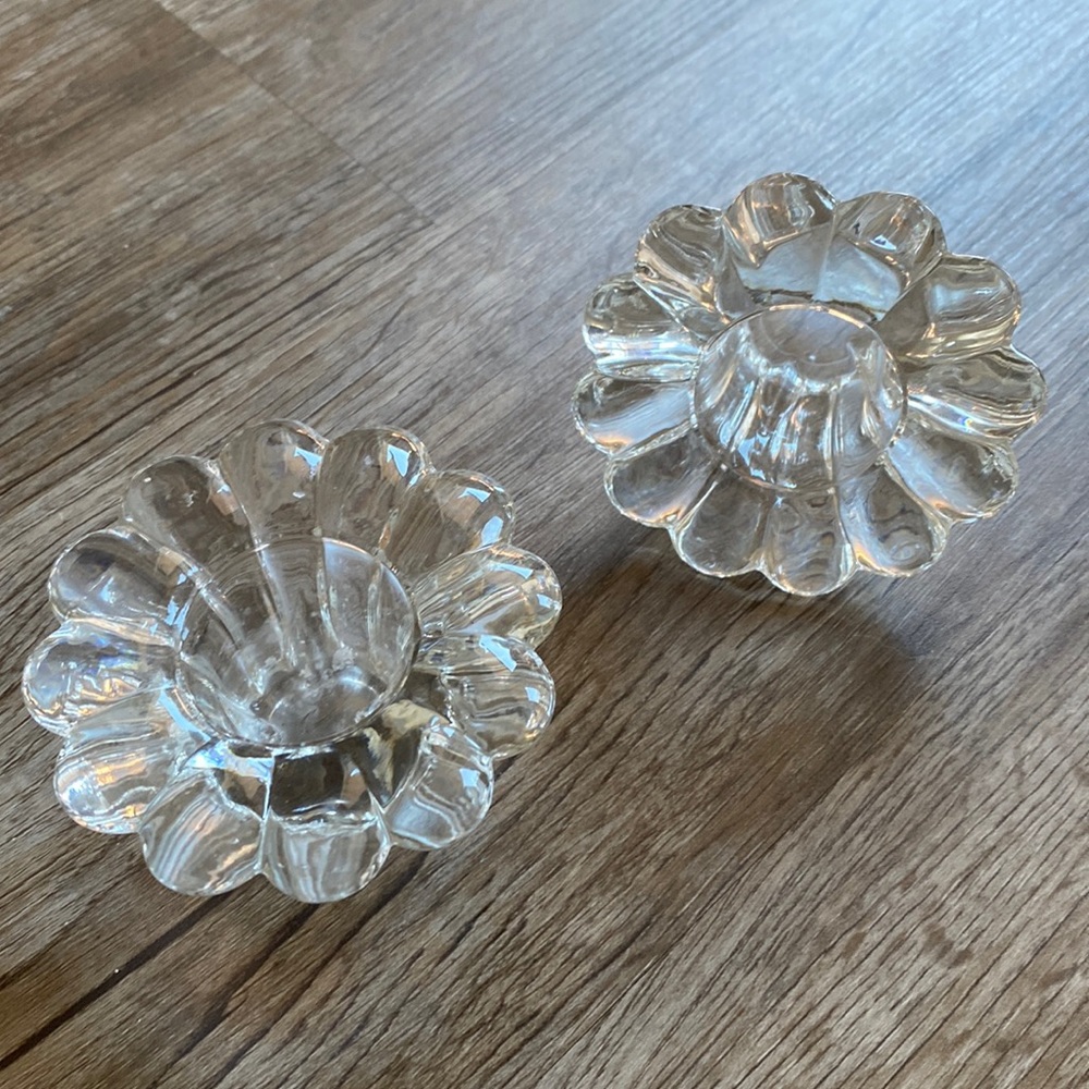 Flower Shape Forever Crystal Vintage Candle Candlestick Holders Set of 2